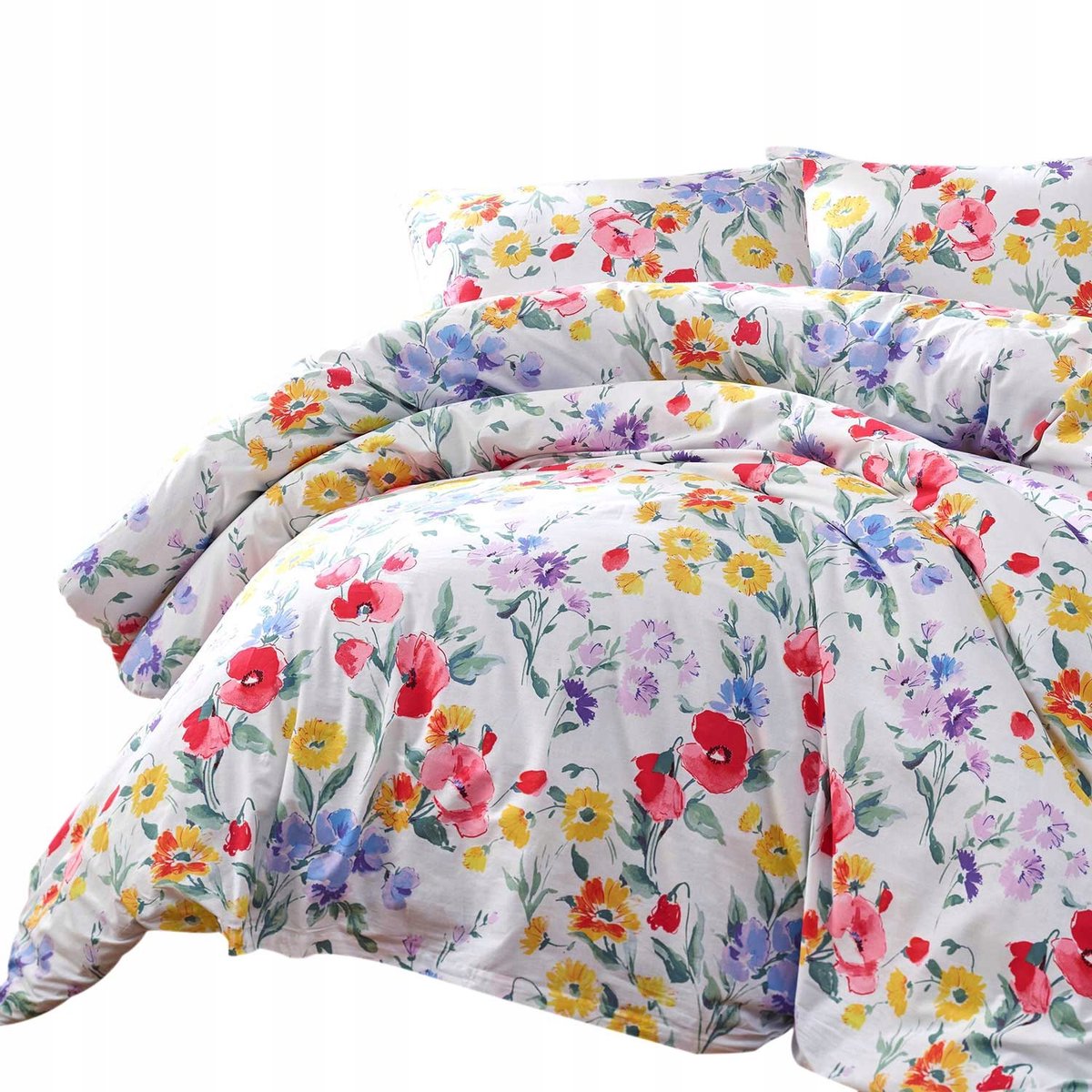 COTTONLOVE Katoenen Dekbedovertrek Set 160x200cm - Bloemenweide