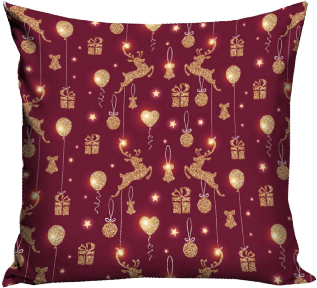 Kerst Kussenhoes Bordeaux Goud Rendier 40x40cm Microvezel