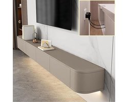 Zwevend TV-Meubel Medahomestore – Modern Wandmeubel met Laden en Kabelbeheer – Houten TV-Kast 140x24x20 cm – Kaki – Hangend TV-Meubel met Opbergruimte, Routerhouder & Draagkracht tot 200KG – Multifunctioneel Design voor Woonkamer & Slaapkamer