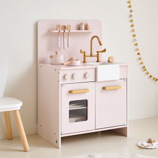 Petite Amélie Speelkeuken Zacht Roze – Kinderkeuken inclusief 7 keukenaccessoires - H 83.5 cm
