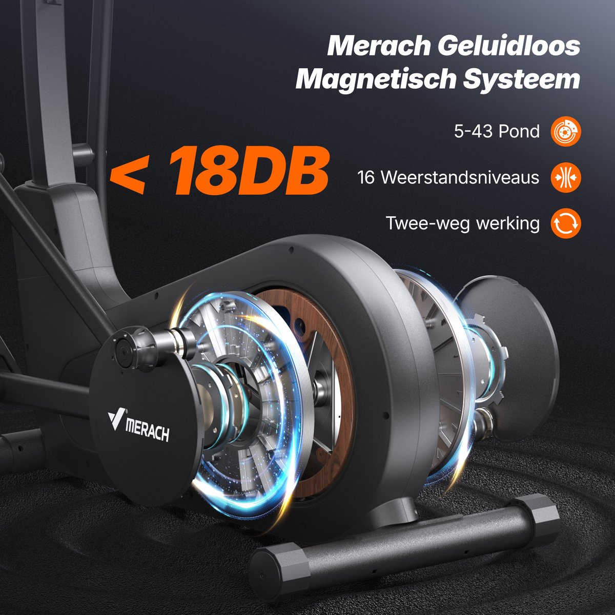 MERACH Crosstrainer - Fitnessapparaat Thuis - 16 Niveaus Weerstand - Kinomap Compatibel - Tot 150kg - Bluetooth - LCD Display - 42 cm Schrittlengte thumbnail 6