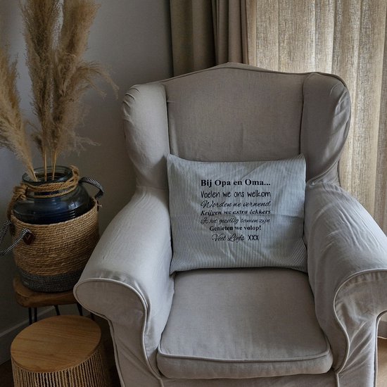 Kussen Kussenhoes tekst cadeau Regels voor Bij Opa en Oma Thuis | hoes wit opdruk donkerblauw maat 50x50 cm