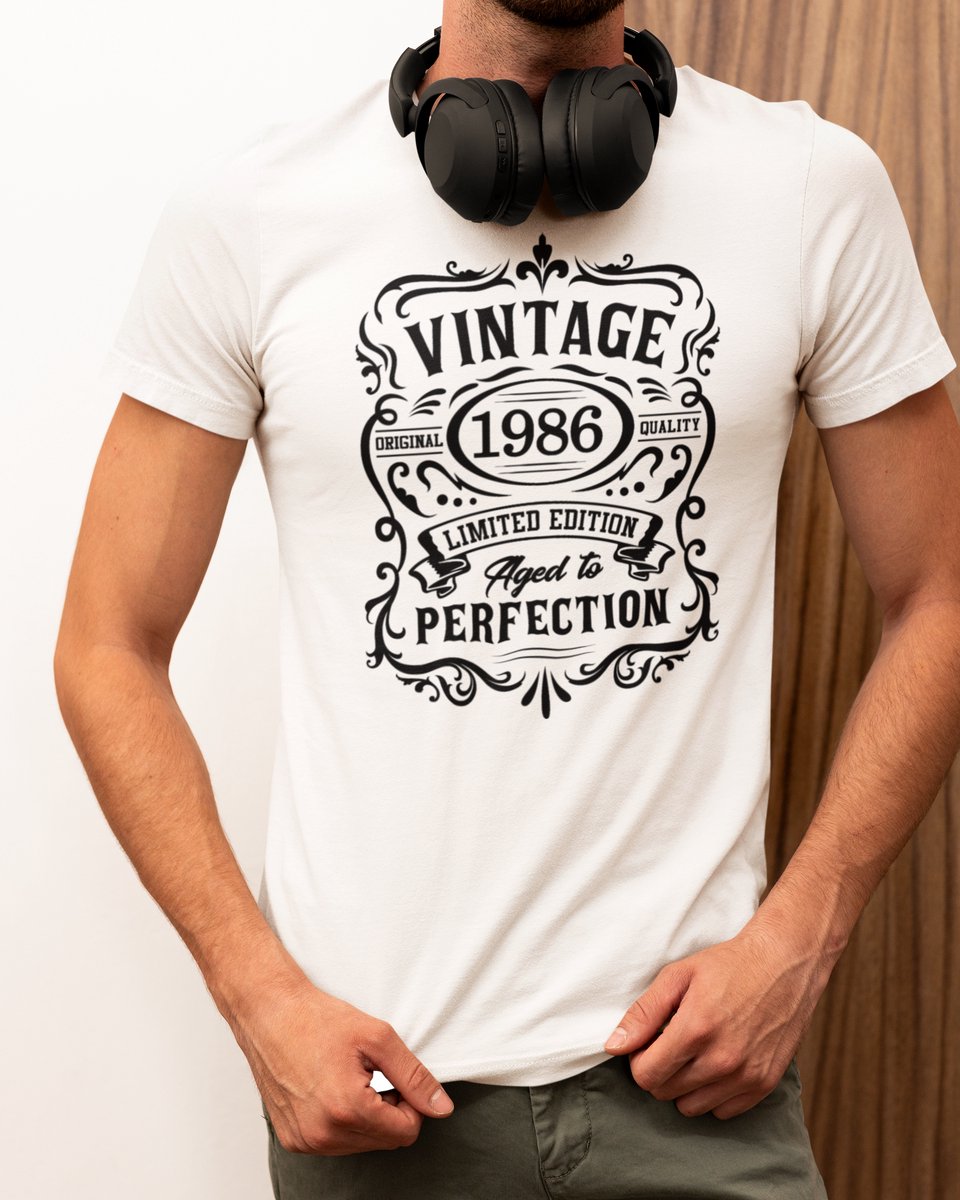 1986 Jaar Wit T-shirt Heren - Maat S - Vintage Aged To Perfection - Verjaardag Cadeau Mannen - Limited Edition