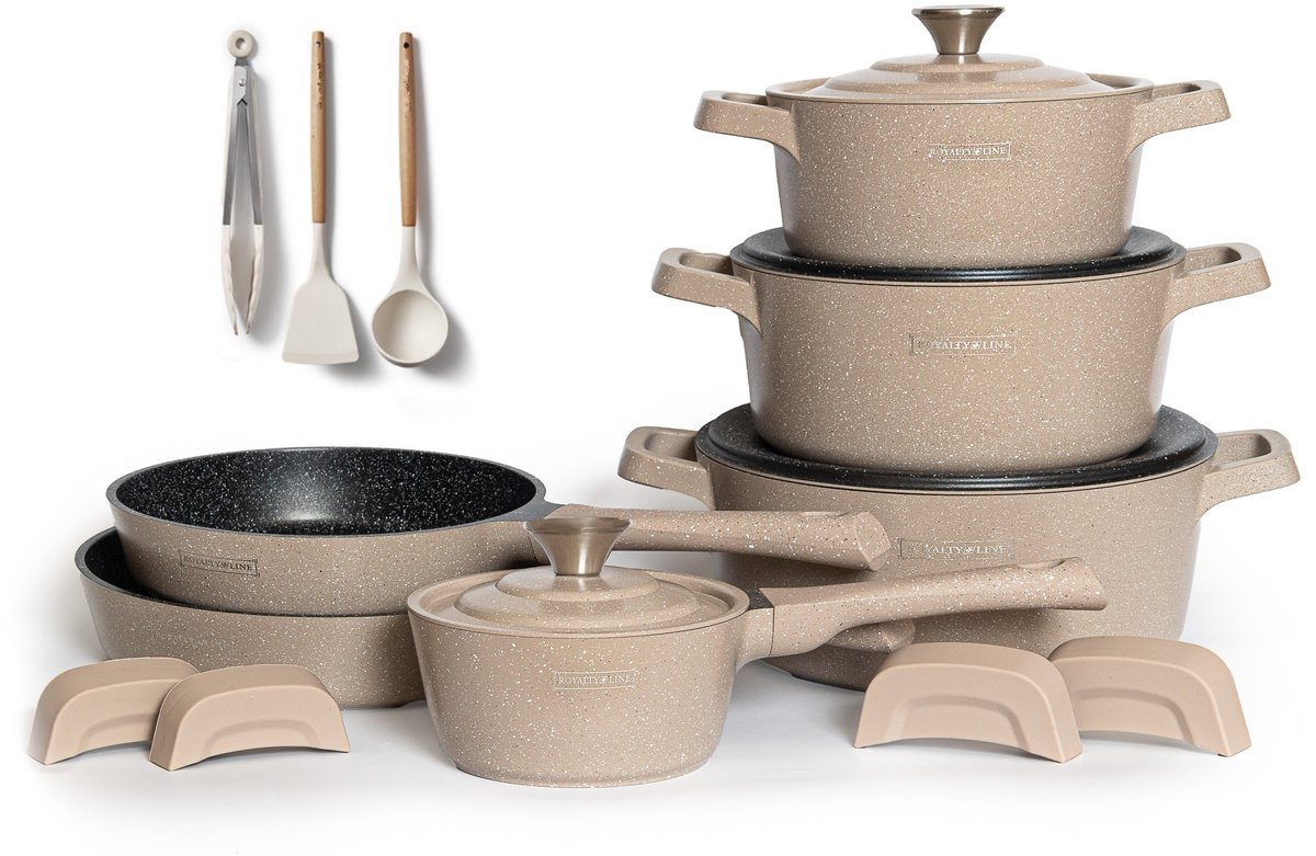 Bol.com Royalty Line® OS1014 Pannenset Inductie - 17 Delige Pannensets - PFAS Vrij - Pan Met 4 Afneembare Koudgrepen - Pannen Ge... aanbieding