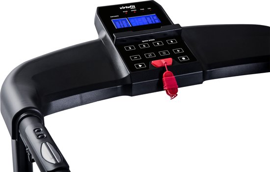 Close-up van het bedieningspaneel van de loopband VirtuFit.