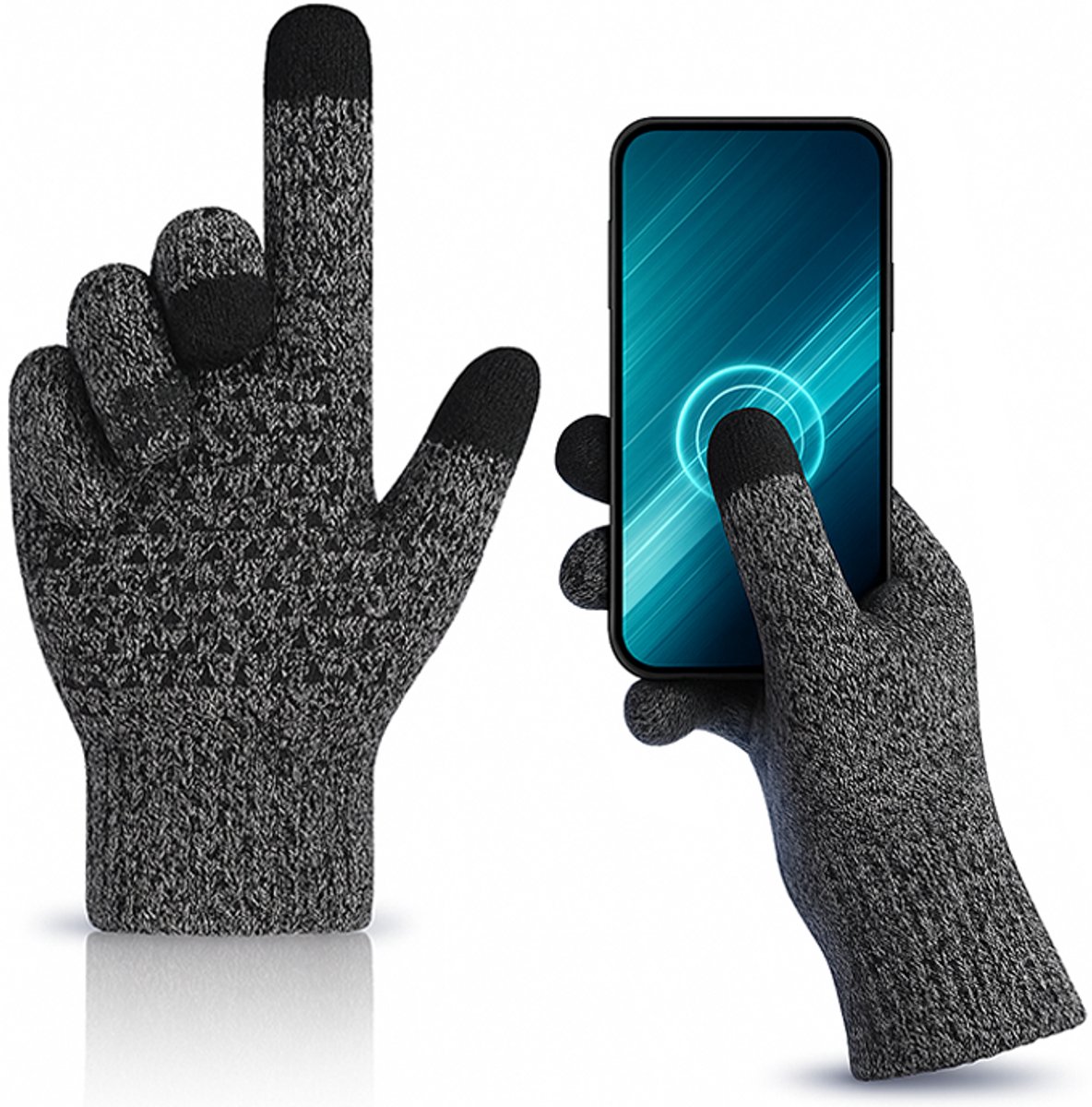 Malinsi® Handschoenen Heren en Dames Winter - Grijs Maat M - Grip Antislip en Touchscreen - Wanten Tiener Kinderen Kind - Geschikt voor Fiets & Scooter