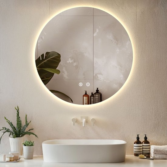SensaHome Ronde Badkamerspiegel 70cm Frameloos Met LED Verlichting - Dimbaar & Spatwaterdicht