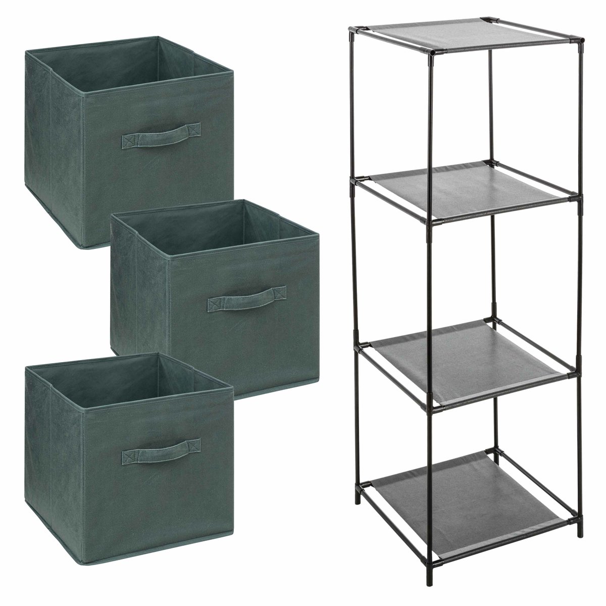 Storage solutions Opbergkastje Smartrack met kastmanden - 3x mandjes van stof - olijfgroen - 34 x 98 cm - manden van 29 Liter