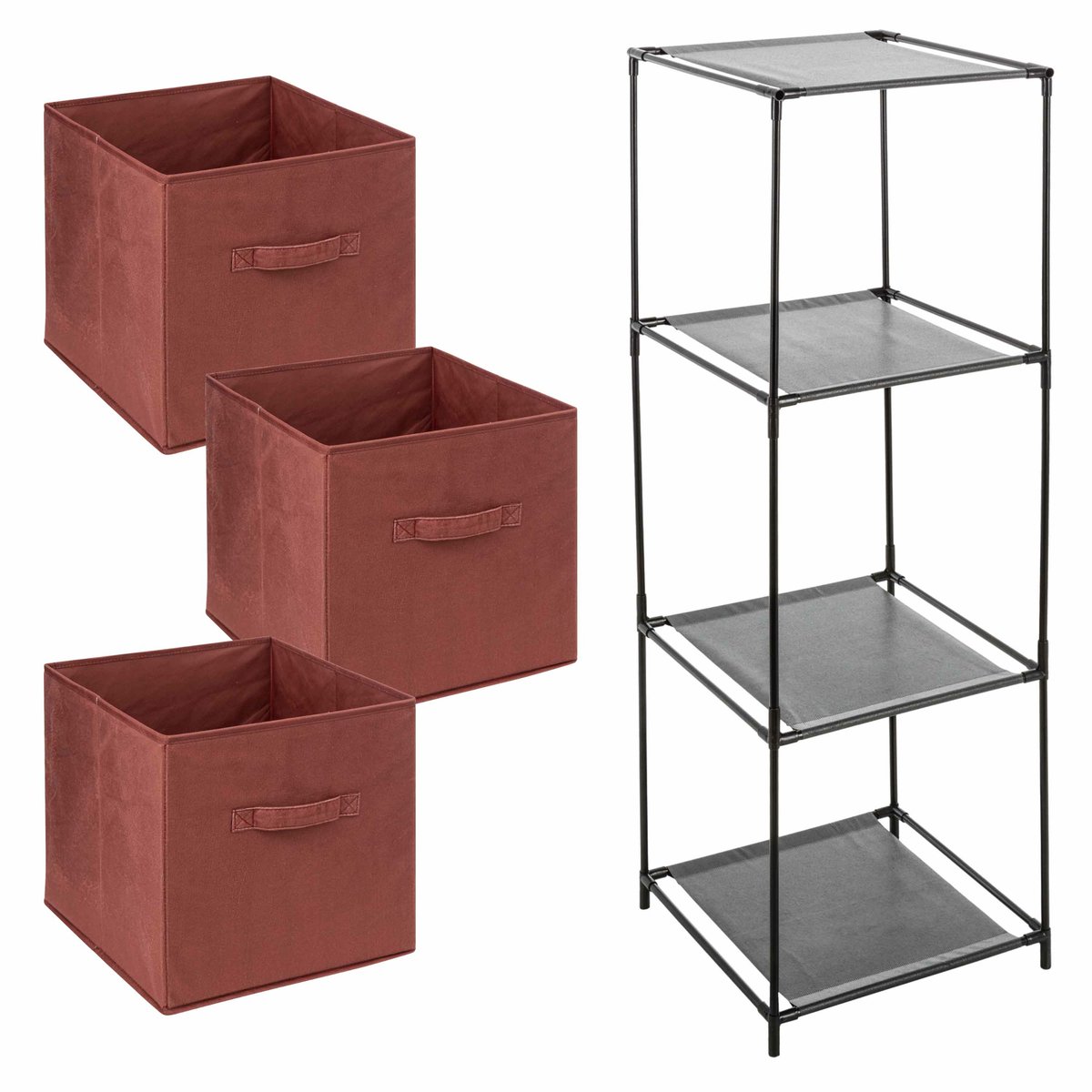 Storage Solutions Opbergkastje Smartrack met kastmanden - 3x mandjes van stof - bordeaux rood - 34 x 98 cm - manden van 29 Liter