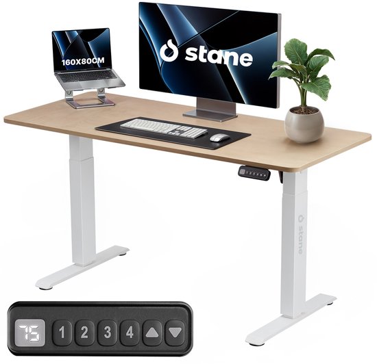 Stane Zit sta bureau elektrisch - 140x60 cm - Eiken - Bol