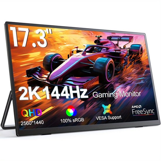 Draagbare Monitor – Mobiel Scherm – Tweede Scherm – Gaming Monitor – IPS Display – 17,3 Inch 2K – 144Hz Verversingssnelheid – 400 Nits Helderheid