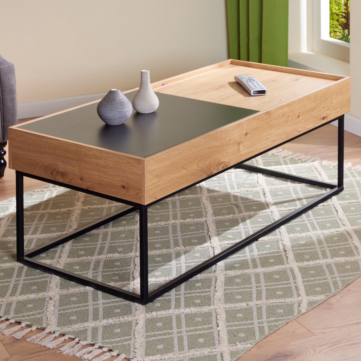 Salontafel Filora | 110 x 50 x 40 cm | 2 Opbergvakken | Kleur: Eikenhout - Interlink - Rechthoekige salontafels - Bruin - Spaanplaat - Rechthoekige salontafels -