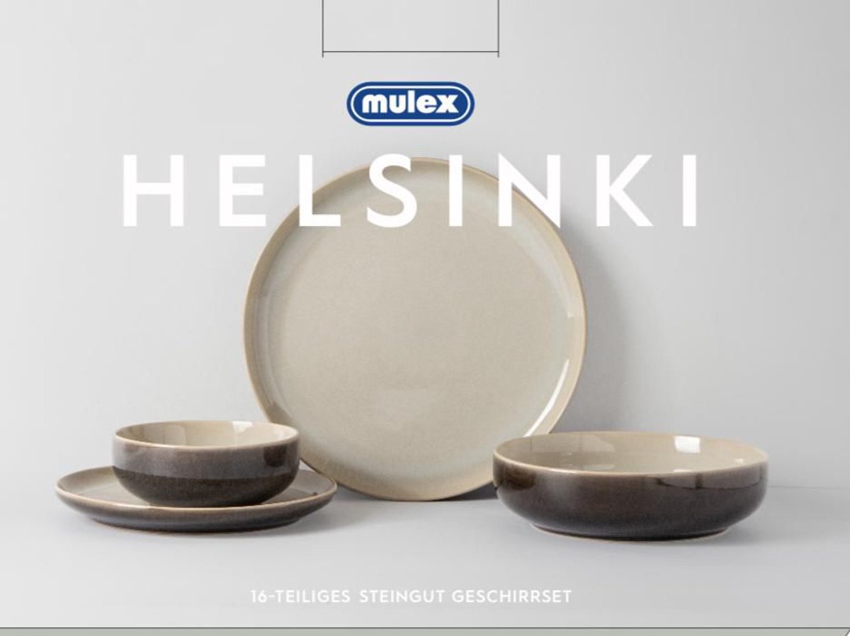 Mulex | MX902025 Serviesset Helsinki - Beige - 16-delig voor 4 Personen - Aardewerk - Inclusief Dinerborden, Ontbijtborden, Dessertborden en Kommen - Magnetron- en Vaatwasserbestendig