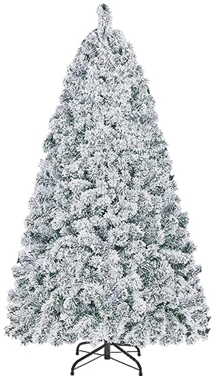 Yaheetech Kunstkerstboom met sneeuw, 152,5 cm (Ø ca. 93 cm) met ca. 532 punten, dennenboom met sneeuw, incl. metalen standaard, snelle montage, klapsysteem, boom voor Kerstmis