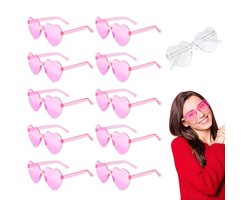 SLTAXAR 11 stuks zonnebril hart roze feestbril hart hippie bril roze grappige partybrillen set hart voor carnaval foto rekwisieten randloze hartvormige bril bruiloft voor kinderen volwassenen