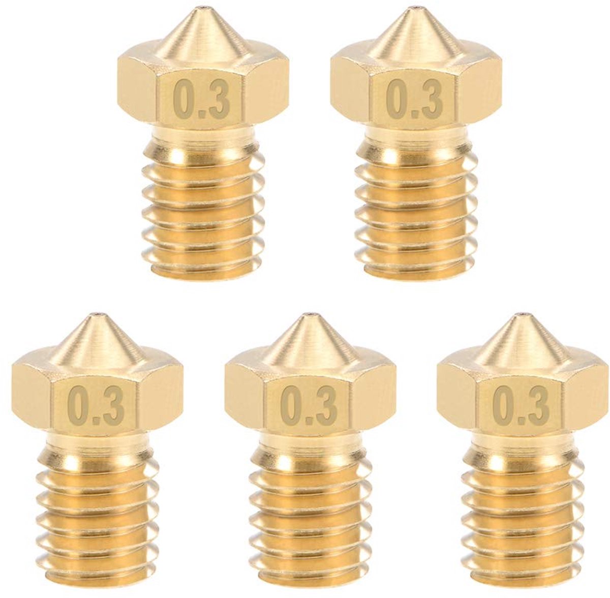 3D printer reserveonderdelen - 3D Printer Nozzles - 5-delige Messing Nozzles 0,3mm, Geschikt voor 1,75mm Filament en E3D V5-V6