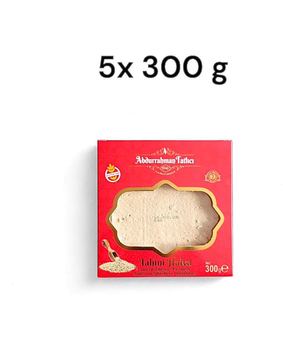Abdurrahman Tatlıcı Tahini Halva 5x300g – Glutenvrij & Zonder Toevoegingen | 100% Natuurlijk Sesamdessert – Energieboost & Gezonde Zoete Snack - Tahin Helvası 5x300g – Glutensiz & Katkısız - Tahini Halva 5x300g – Gluten-Free & Additive-Free