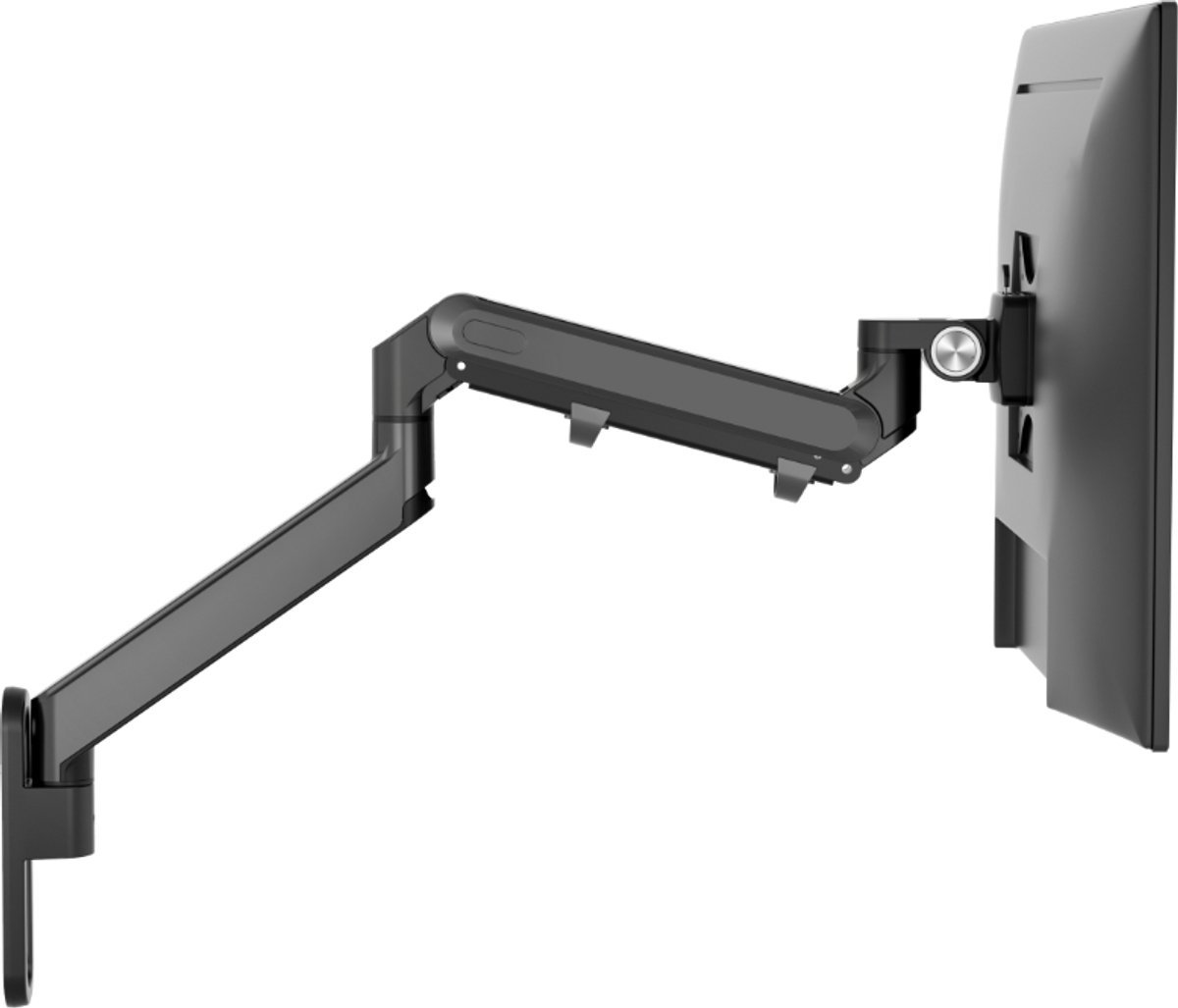 Alberenz® Single Monitor Wandbeugel Donkergrijs – Verstelbare Monitorarm met Gasveer – Monitor arm tot 35 inch – Ergonomisch Ontwerp – VESA 75x75 & 100x100 – Inclusief Pluggen en Schroeven