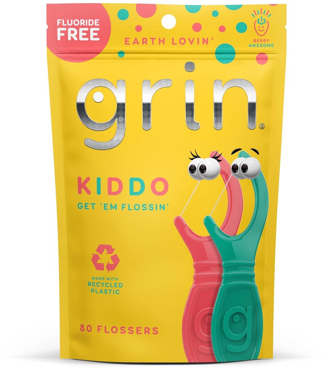 GRIN Kiddo Flossers, heerlijke bessensmaak 80 stuks, Floss-stokjes,