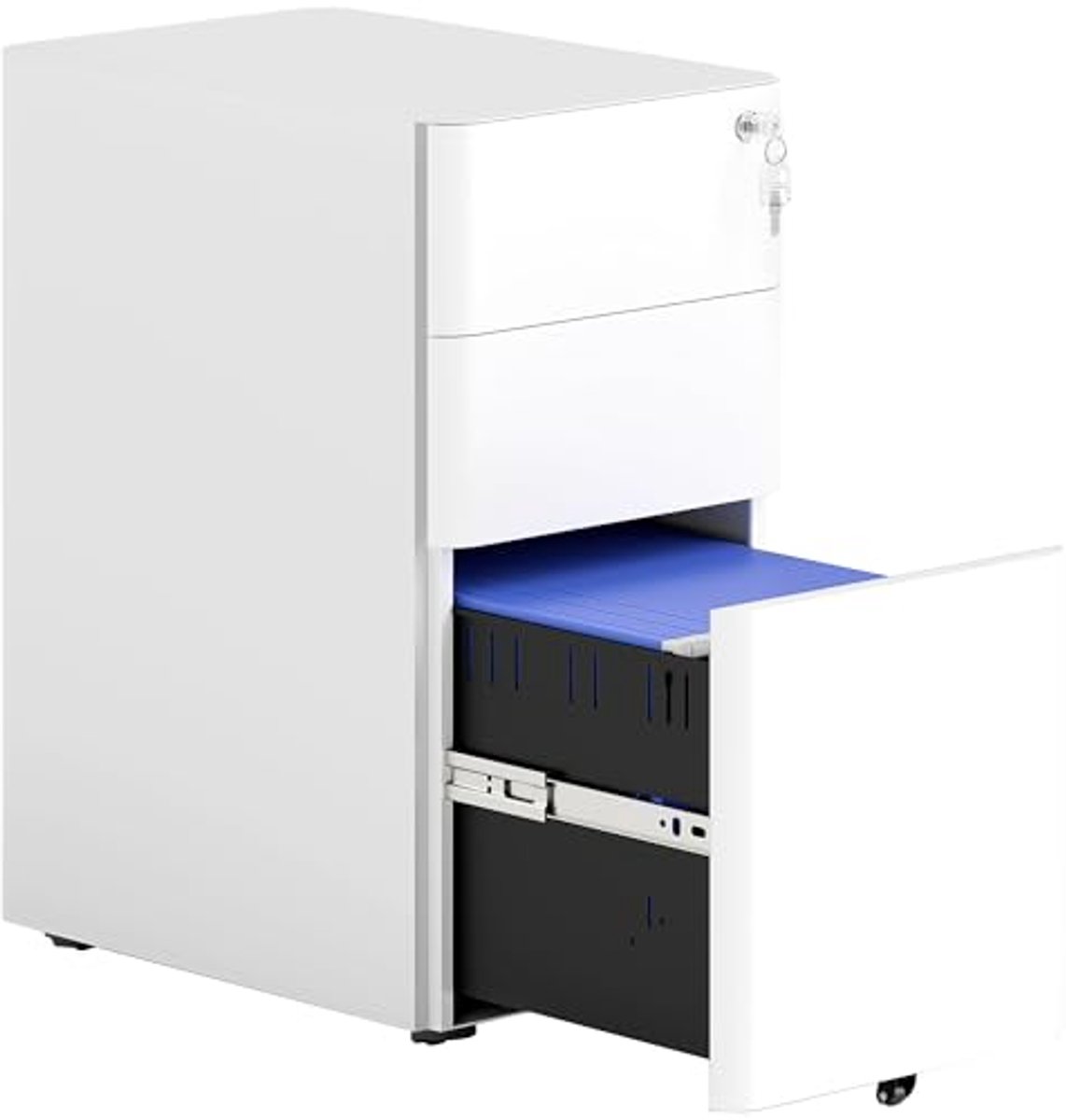 Mobiele archiefkast met 3 lades - Lockable opslag voor A4, legal en letter - Compact onderbureau opbergrek