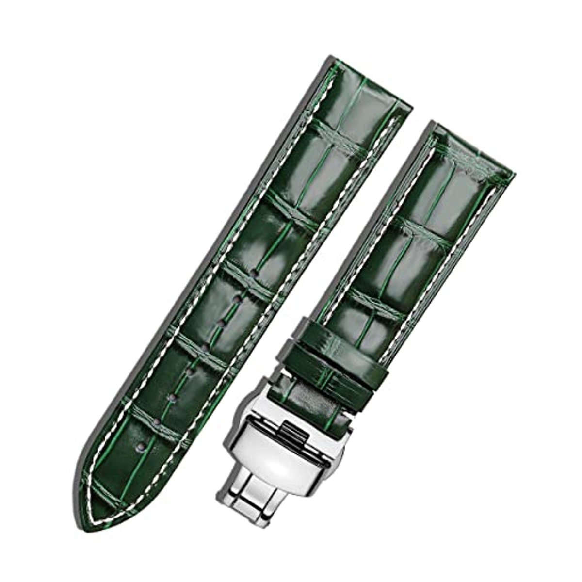 Horlogebandje van leer met snelsluiting en gepolijste gesp - 18mm, 20mm, 22mm, 24mm in zwart, bruin, blauw en groen