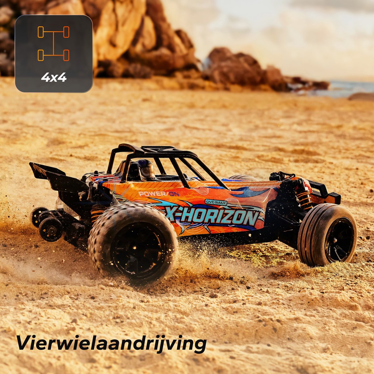 Overmax X-Horizon RC Auto 4x4 – 30 km/u – LED Verlichting, Dubbele Accu tot 40 min, Vering, Lage Bodemvrijheid, 2 Carrosserieën, Achterwielsteun, Digitale Connectie – Offroad Racewagen voor Kinderen & Volwassenen – Bestuurbare Auto — afbeelding 8