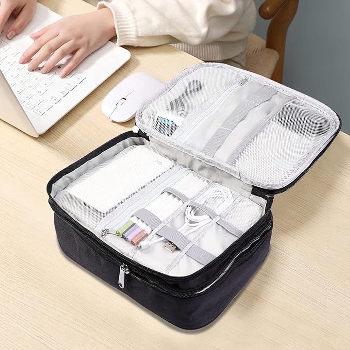 Kabelorganizer reistas - Waterdichte draagbare kabelorganizer - voor opladers, USB-sticks, koptelefoons, powerbanks, harde schijven en SD-kaarten – foto 3