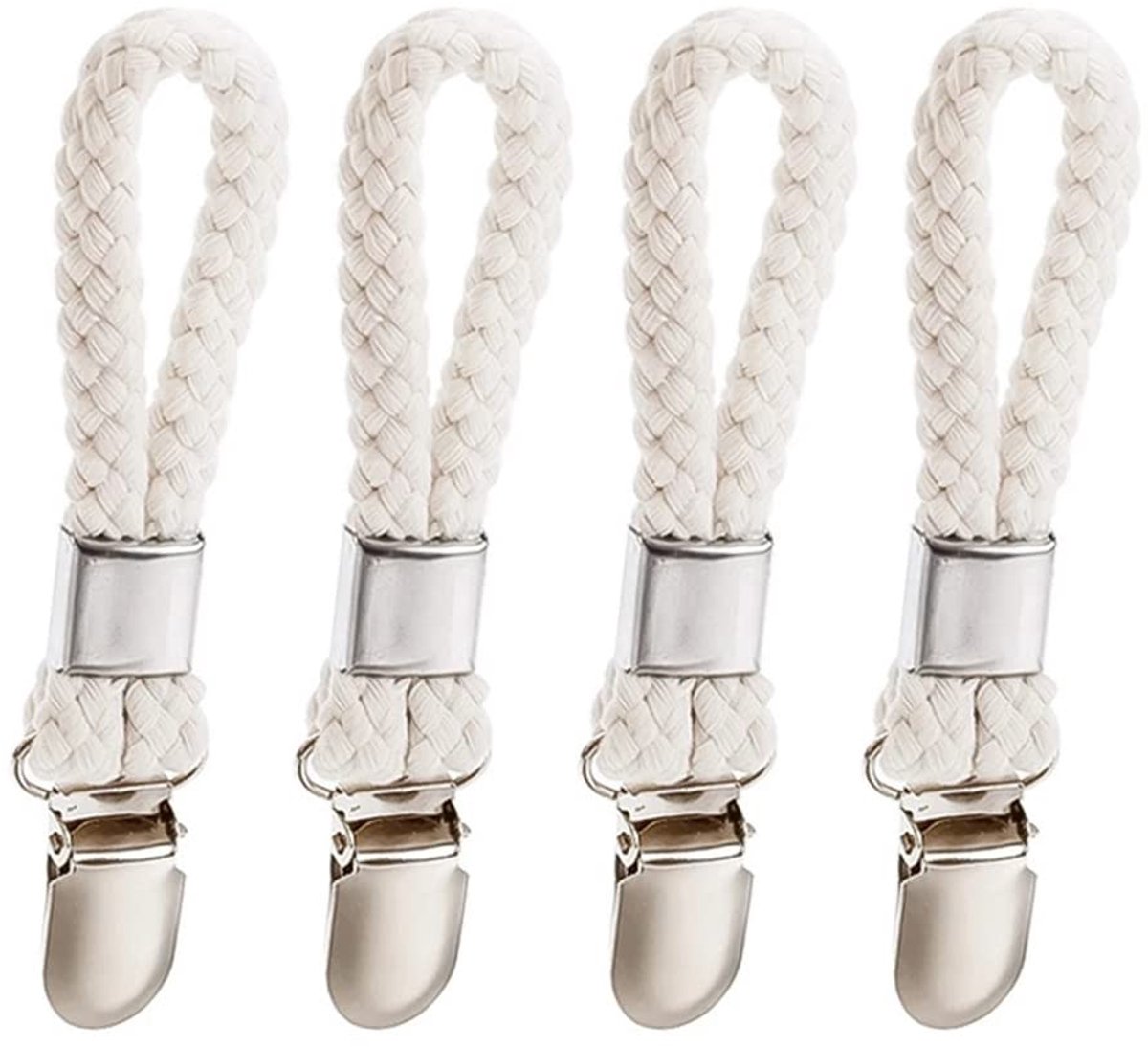 Set van 4 stuks - Geweven katoenen ring, metalen handdoekklemmen - Ophangring en opbergklemmen - Geschikt voor thuis, slaapkamer en badkamer - Multifunctioneel