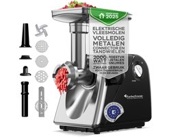 TurboTronic MG20 Elektrische Vleesmolen - Gehaktmolen - 2000W - Zwart/Chroom