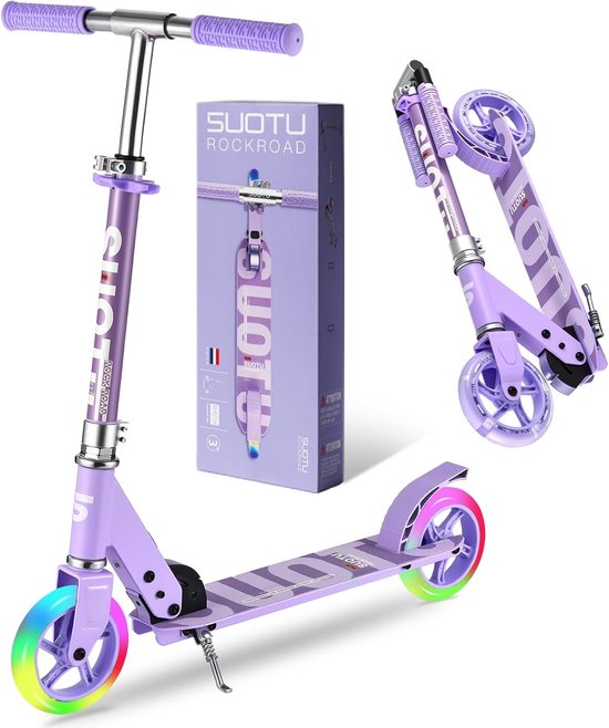 Suotu Kinderstep - 145mm Lichtgevende Wielen - Step - Speelgoed Jongens/Meisjes - Max stuurhoogte: 85 cm - Aluminium - Paars