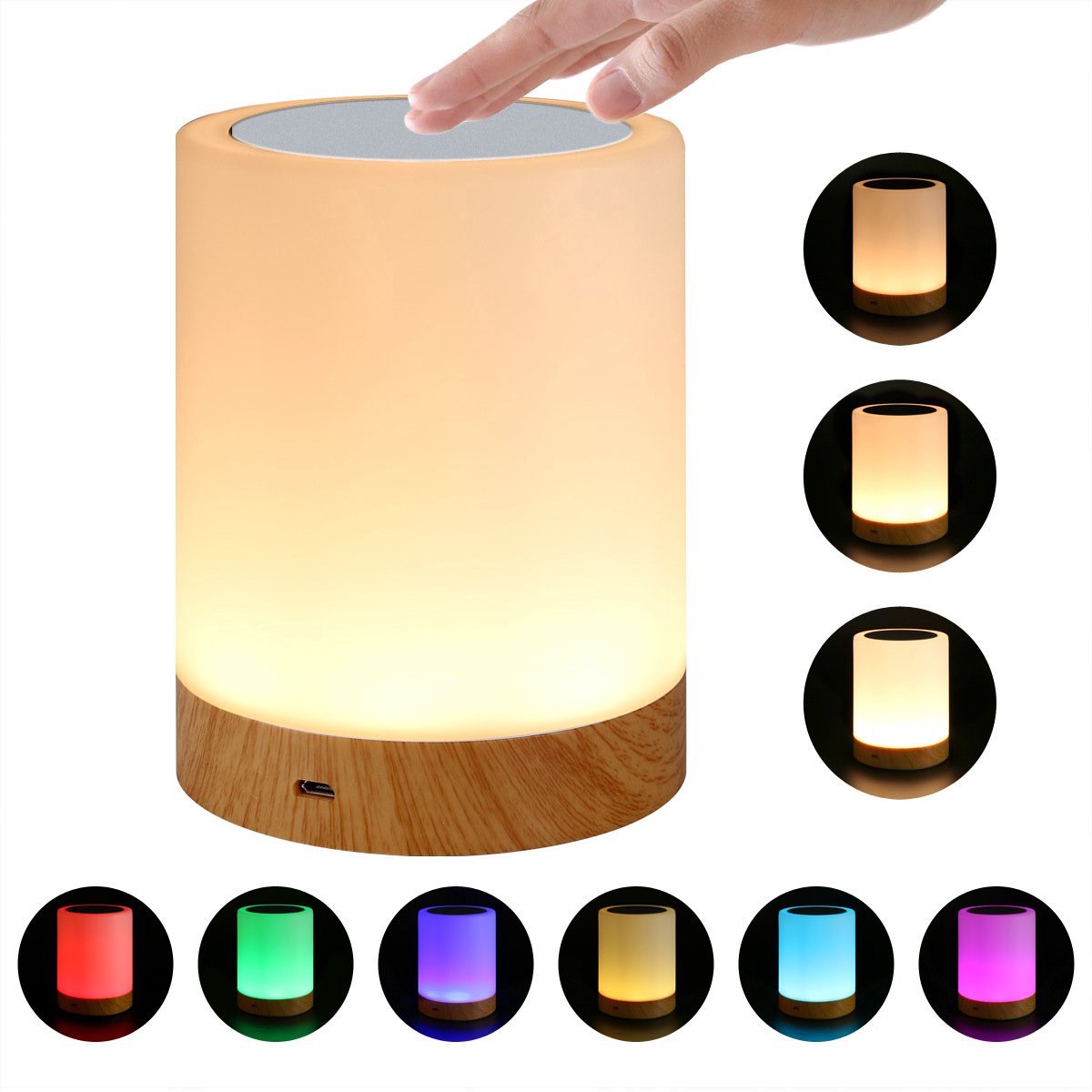 Nachtlampje - Kleurrijk creatief nachtkastje met houtnerf Omgevingslicht - Dimbare aanraaklamp voor babykamer - Geschikt voor nachtkastje, kinderkantoor, slaapkamer, woonkamer