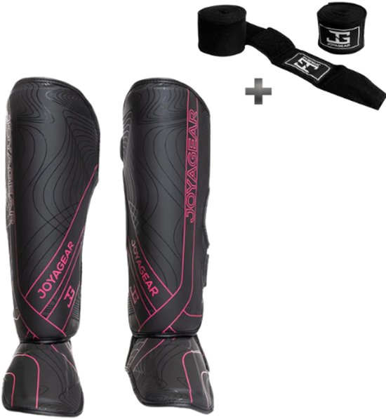 JOYA Protège-Tibias Kickboxing - Cuir Synthétique Premium, Rembourré, Double Sangle Velcro Pour Muay Thai Et Arts Martiaux