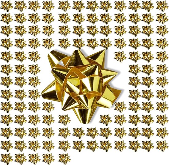 Kerst Cadeau Strikjes - 100 Stuks - Cadeau Strik - 5 Cm Zelfklevende Cadeaulinten - Decoratie Strik - Mini Decoratieve Strikken - Kerst Ster - Zelfklevend - Geschikt Voor Kerst, Verjaardag, Bruiloft, Feest - Goud