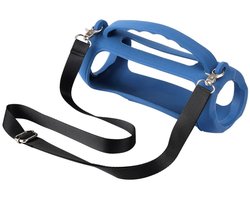 Beschermhoes geschikt voor JBL Charge 5 Bluetooth Speaker - Met Draaghendel, Draagriem en Karabijnhaak - Meerdere Kleuren - Navy Blauw - Schokbestendig - Krasbestendig - Siliconen - Hoesje - Case - Bescherming