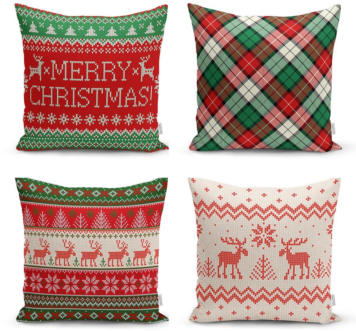 De Groen Home Sierkussen Velvet Set van 4 stuks - 45x45 cm - Kerst decoratie - Inclusief binnenkussen Groen