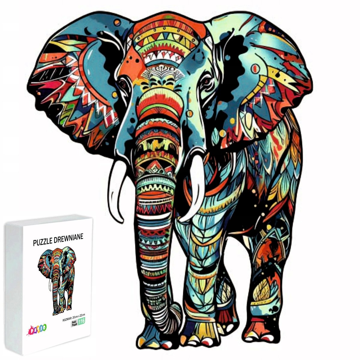Houten Puzzel Olifant 116 Stukjes - Cadeau voor Kinderen & Volwassenen
