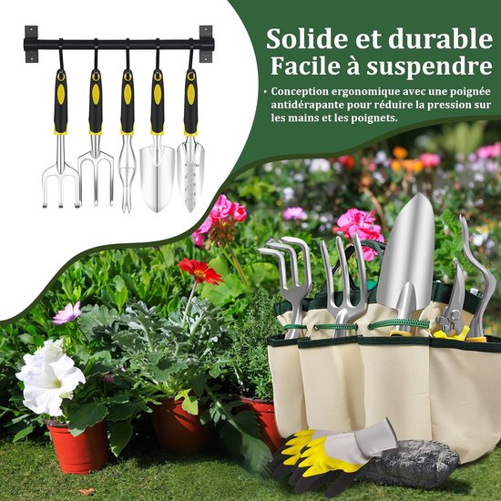 Tuingereedschapset 8-delig Tuingereedschap met tuintas Tuinhandschoenen Tuingereedschap met snoeischaar Schep Hark Tuinsets voor tuinonderhoud — afbeelding 3