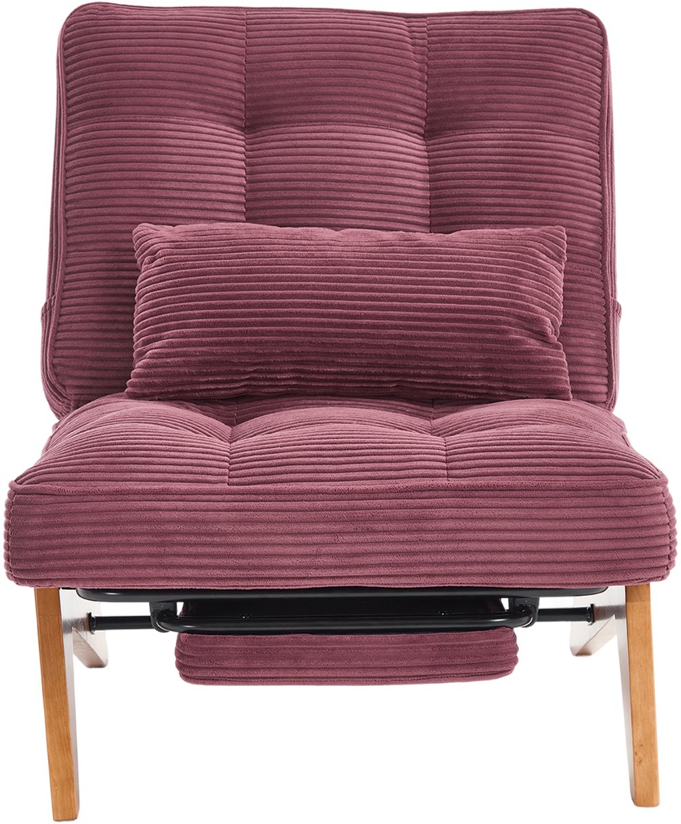 in& out door furniture Modern verstelbare, rugvrije loungestoel van stof met voetensteun, lendenkussen en houten poten voor woonkamer/slaapkamer/studiekamer- wijnrood