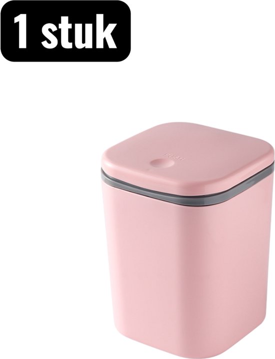 1 stuk - Prullenbak - Mini-prullenbak - Compacte prullenbak met deksel - Stijlvolle mini-prullenbak voor kantoor en slaapkamer - Roze