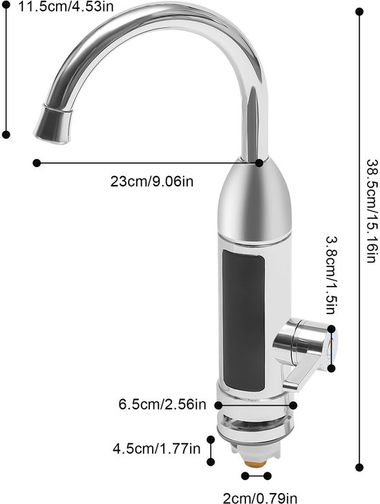 Waterkraan met doorstroomboiler, 360 graden draaibaar, elektrische waterkraan, armatuur, spoeltafel, 3000 W, led-temperatuurweergave, verwarming, voor keuken, tuin, badkamer, camping
