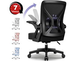 Hiaonyx Bureaustoel-Ergonomische bureaustoel-bureaustoelen voor volwassenen-Opklapbare armleuningen-Lendensteun-Verdikt en verbreed zitkussen-Zwart
