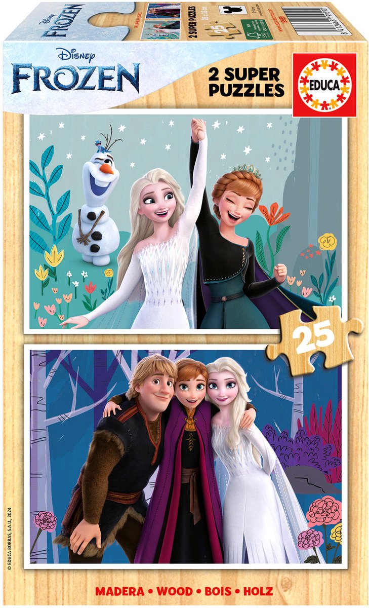 Educa Frozen Houten Puzzels 2 x 25 Stukjes