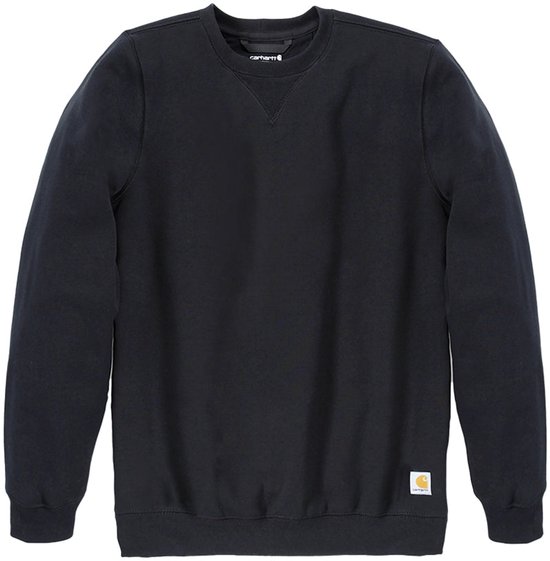 Zwarte Carhartt sweatshirt, voorkant, met ronde hals, lange mouwen en label op de zoom.
