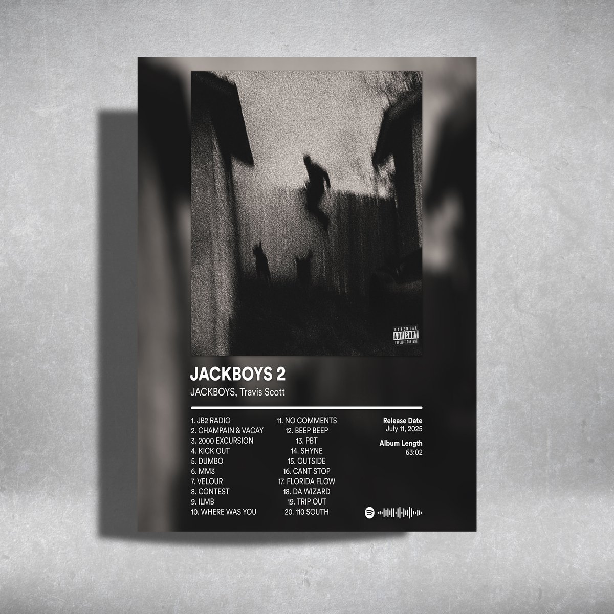 Luxe poster Travis Scott - JACKBOYS 2 - album cover - metalen poster - 30x40cm Zwart