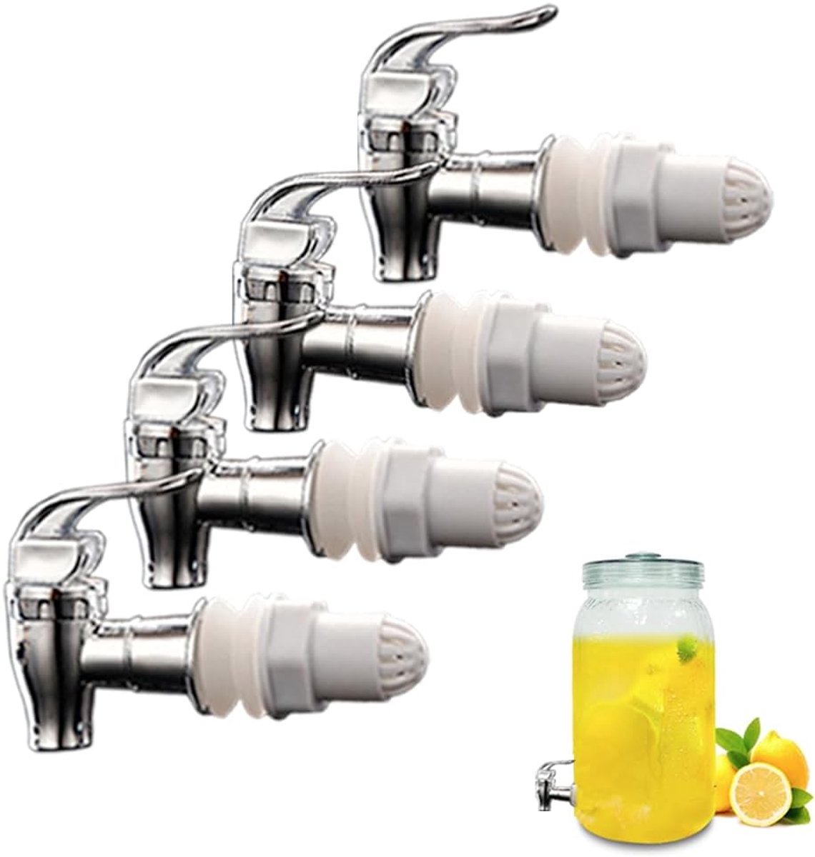 4-pack kraan voor drankdispenser, anti-verstopping drankdispenser kraan, vervangende drukknop dispenser kranen voor warm koud water, gistingsvat, bier, wijn, sapfles, emmer