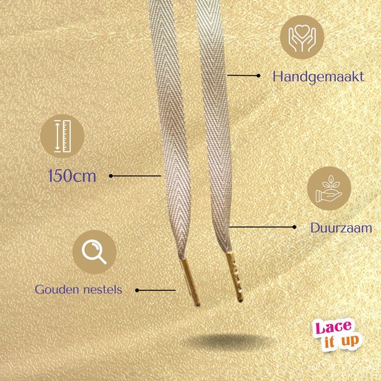 Lace it up Handgemaakte Premium Platte Schoenveters - Goud Metallic - 150cm - Voor Sneakers, Wandelschoenen & Werkschoenen