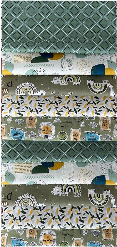 BINK Bedding - 10 courtepointes patchwork - Vert kaki - 25 x 25 cm - Set de 10 pièces - 100 % coton