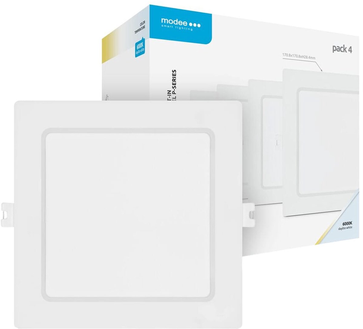 Modee LED Paneel Vierkant Inbouw - 12W - 1320lm - 17x2.8cm - 6000K - Koel Wit - Voor Hal, Toilet of Kleine Ruimte - 4 stuks
