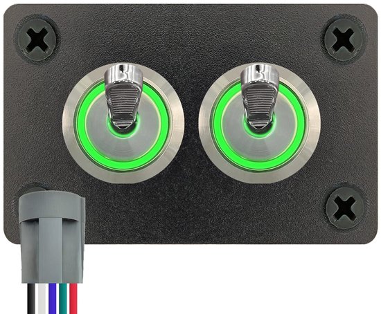 Interrupteur à bascule métallique ProRide 12-24 V, marche/arrêt, double panneau encastré, 16 mm, LED verte