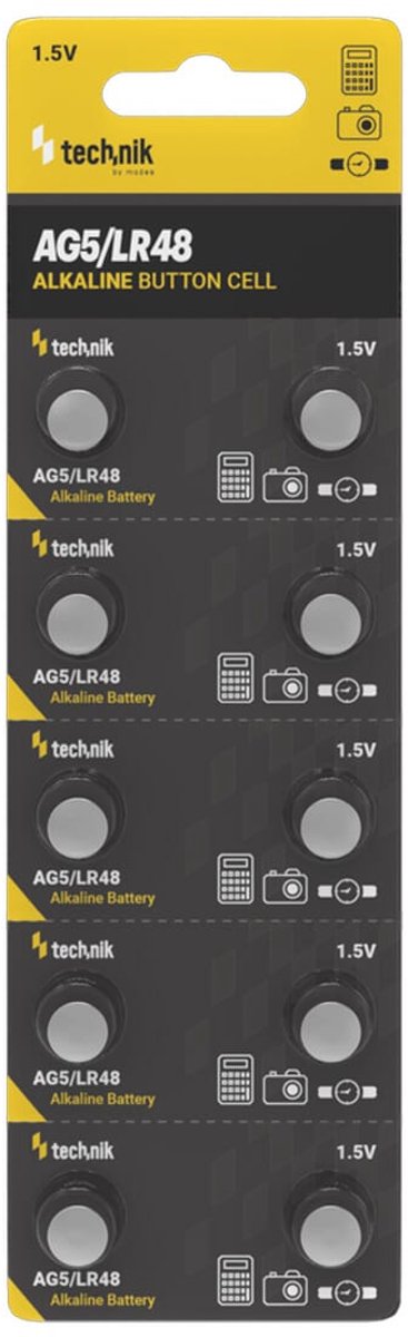 Technik Knoopcel Batterijen AG5 / LR48 / 193 / 393 - 1.5V - Alkaline - Blister van 10 stuks